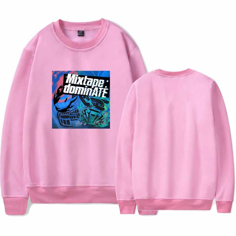 Pink sweatshirt with "Mixtape or DUNNATE" graphic design for K-pop merch enthusiasts.