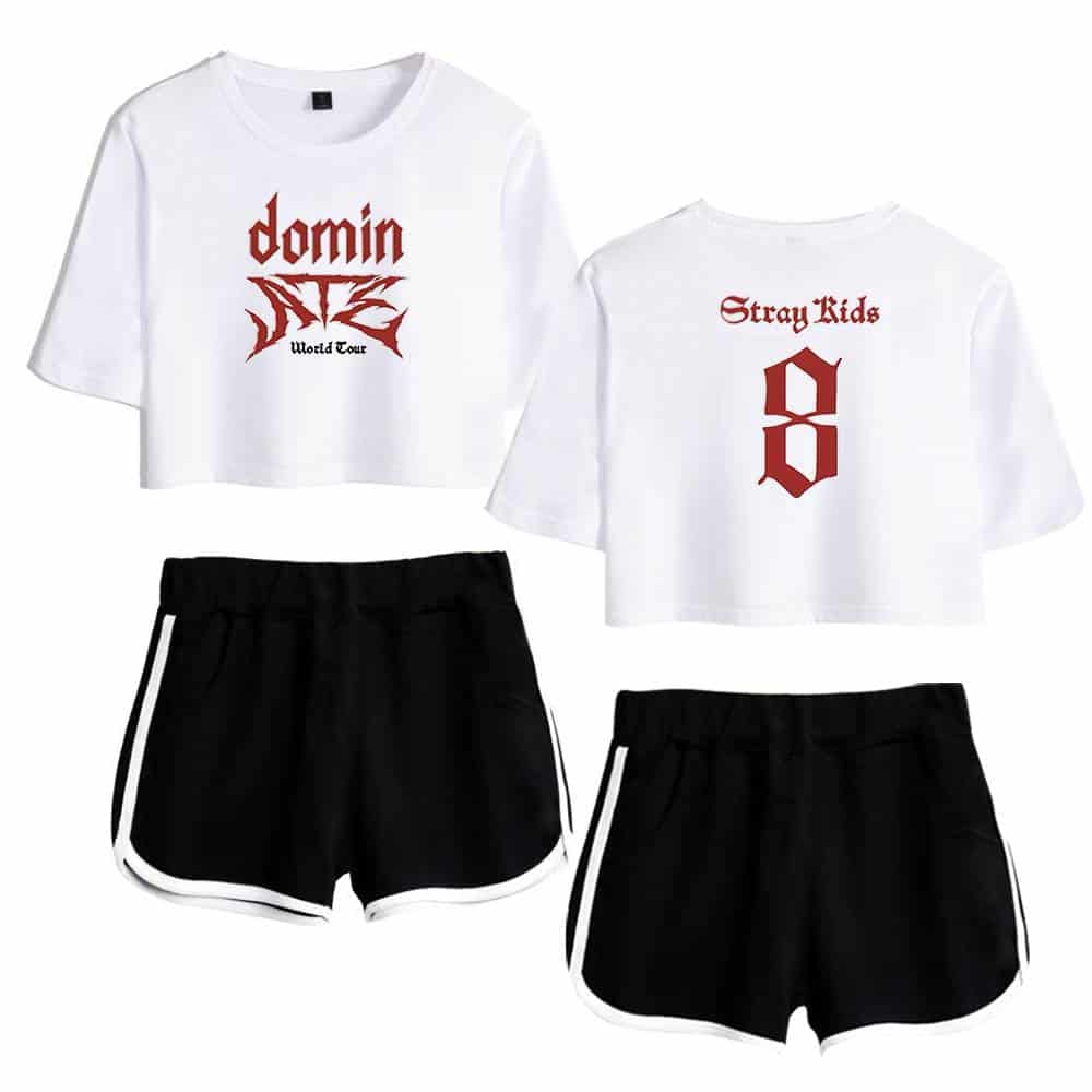 Dominic fie world tour cropped t-shirt and street wear shorts.
